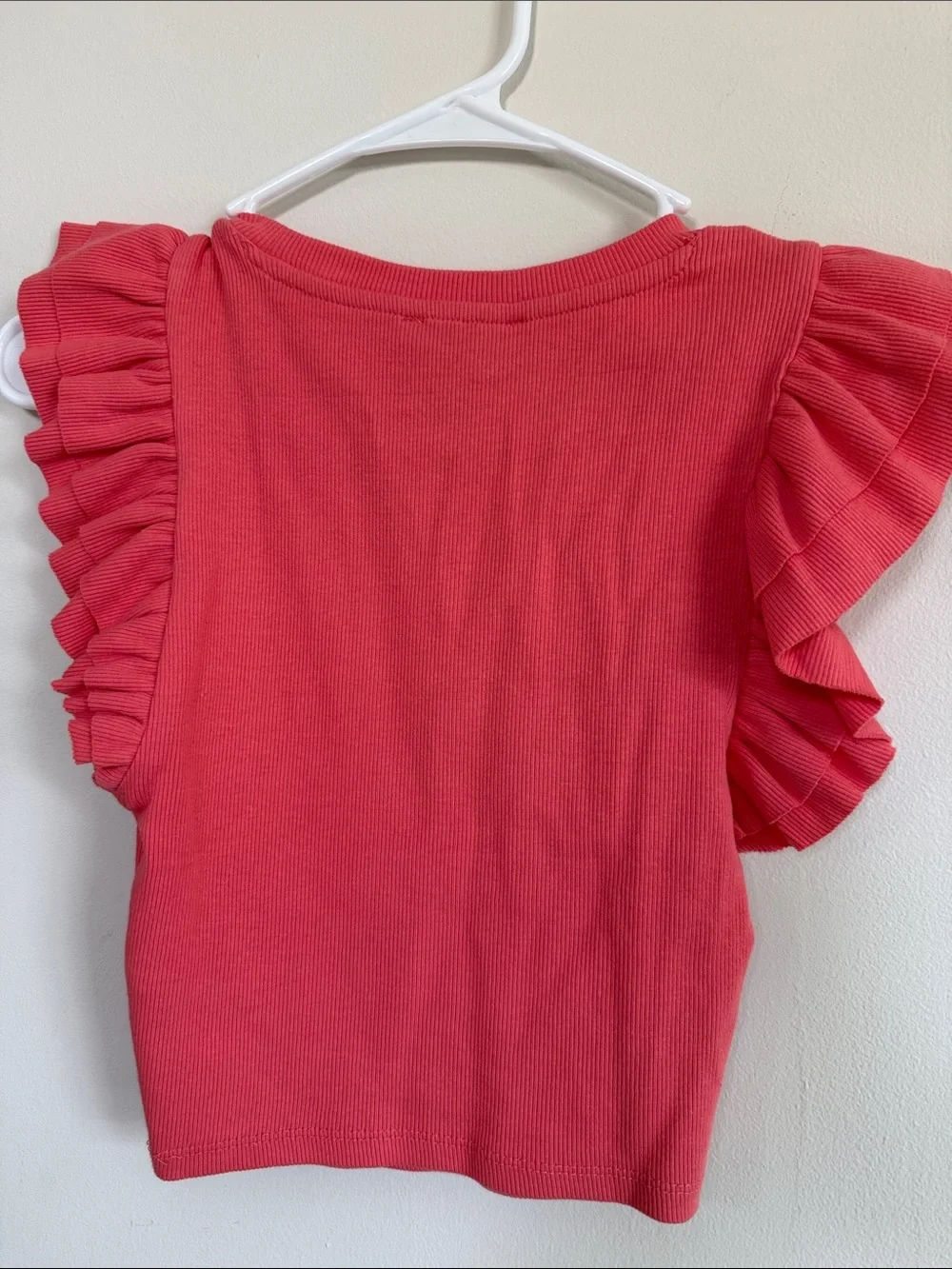 Zara Coral Ruffle-Sleeve Ribbed Top - Picture 2 of 4